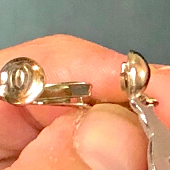 VTG 70s Blue Paua Abalone Shell Inlay Stylized Sailboats Dangle Clip On Earrings - Picture 5 of 7